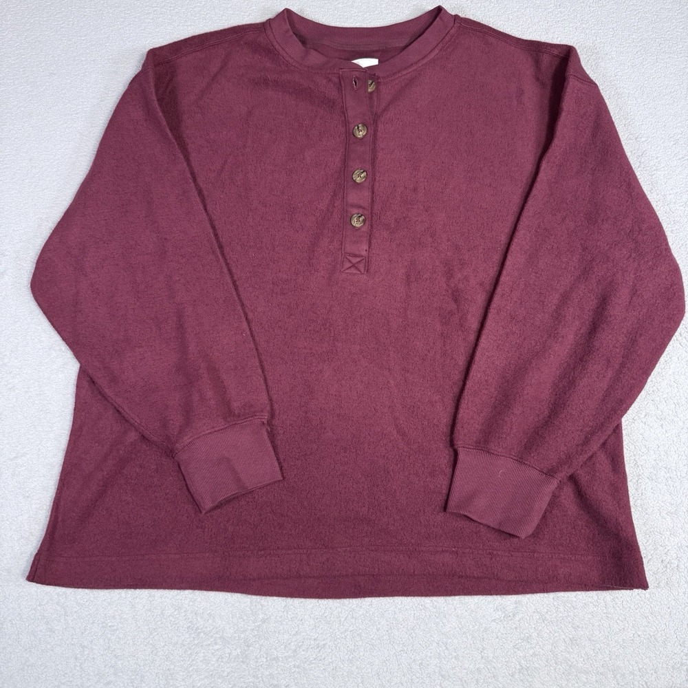 Aerie Womens Size Large Burgundy Long Sleeve Ribbed Hem Oversized Pullover Top